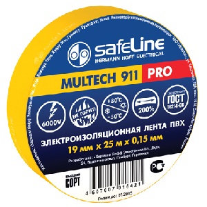 Изолента ПВХ &quot;Safeline&quot; 19мм*25м, жёлтая