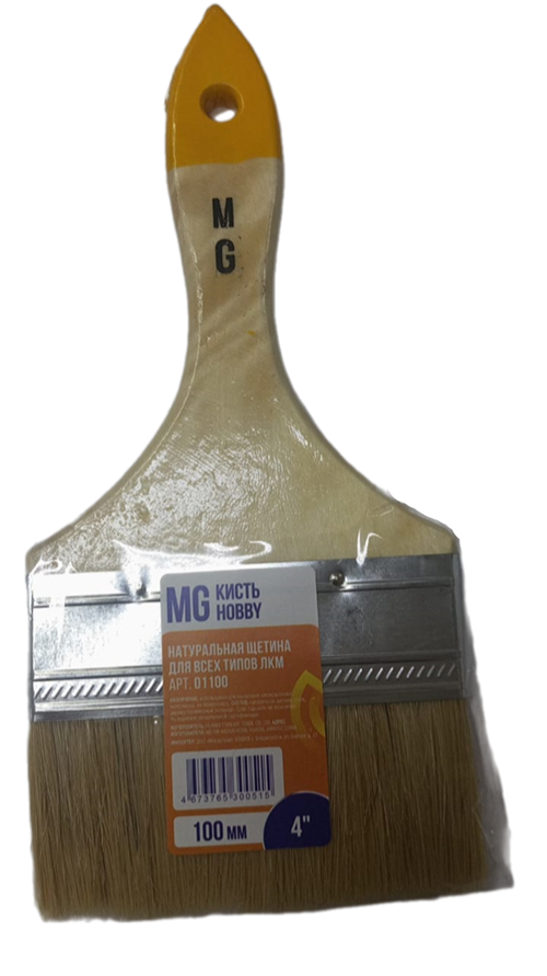 Кисть 100*10мм плоская, натуральная щетина, деревянная ручка, MG