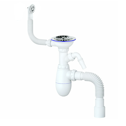 Сифон для мойки "Practik" бутылочный со стальным выпуском, круглый перелив, Grand ES, 30987098