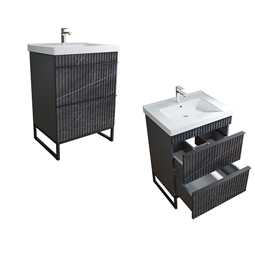 Тумба &quot;Окленд 60&quot; графит мрамор с умывальником Грэйс 60