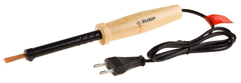 Электропаяльник ЗУБР 60Вт, с деревянной рукояткой, клин