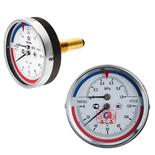Термоманометр ТМТБр  1МПа 80мм G1/2 до 120 гр осевой