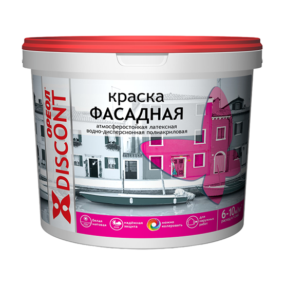 Краска водоэмульсионная фасадная белая матовая "Ореол Дисконт", 13кг
