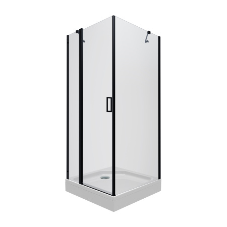 Душевой угол "Йота-Блэк", 900*900мм, низкий поддон, квадратный, прозрачные стекла 6мм, сифон