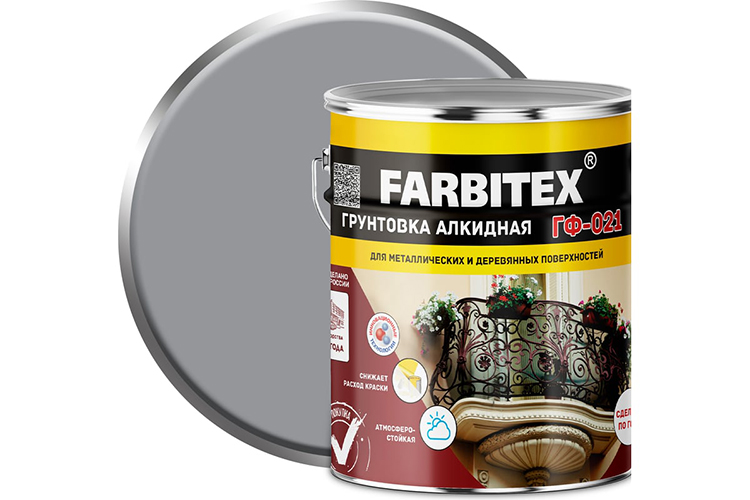 Грунтовка ГФ-021 "FARBITEX", 6кг, серая