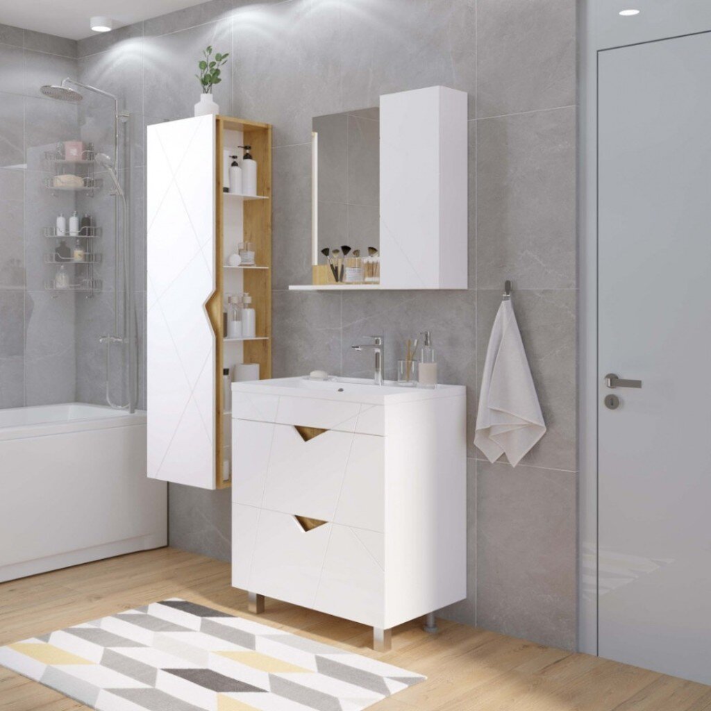 Пенал "Фьорд 40", белый, дуб бунратти, левый, подвесной