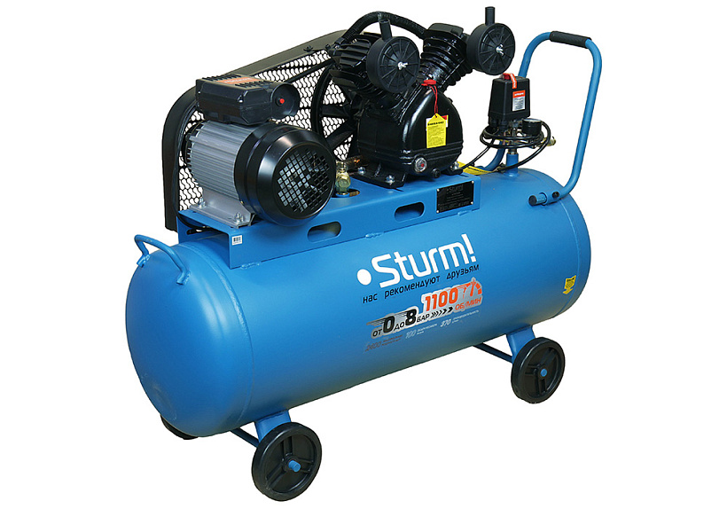 Компрессор воздушный AC932100B, 2400 Вт, 410 л/мин, ресивер100л, 8 бар, ременной привод Sturm!