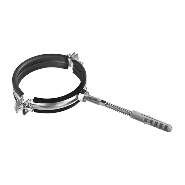 Хомут 20-24мм c чёрной резиновой прокладкой, болтом и дюбелем 1/2"