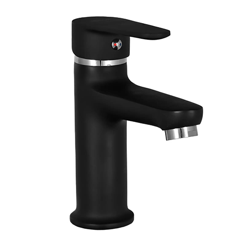 Смеситель для умывальника "Okatana OK01-0026", однорычажный,  с подводкой, черный матовый