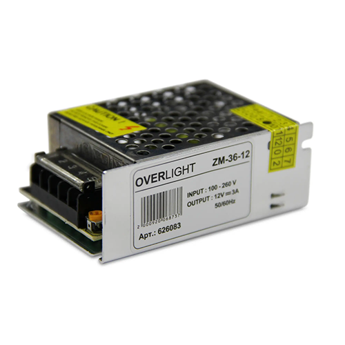 Драйвер "ZM-36-12" для светодиодн. ленты 36Вт, 12В, 3A, IP20, 85x58x34мм