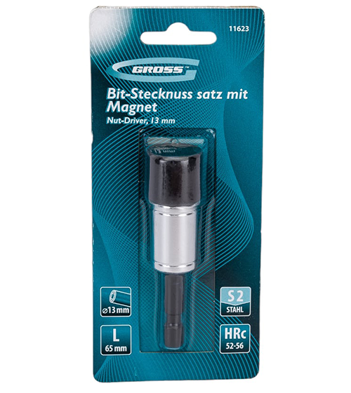 Бита с торцевой головкой, магнит, Nut-Driver, 11623 13 мм, S2// Gross