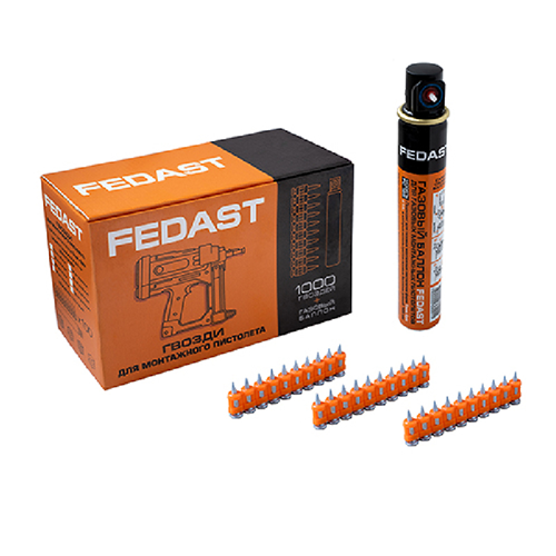 Гвозди 3.0*25 для монтажного пистолета c кованным наконечником (1000шт/уп) + газовый баллон FEDAST