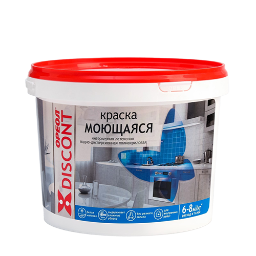 Краска водоэмульсионная интерьерная моющаяся белая матовая "Ореол Дисконт", 3кг