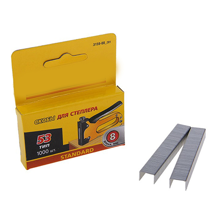 Скобы для мебельного степлера прямоугольные 11,3*8мм, 1000шт/53 тип