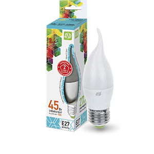 Лампа светодиодная "ASD LED-C37" Е27, 5Вт, 220В, 4000К, 450Лм, свеча на ветру матовая