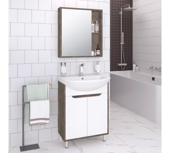 Тумба "Эко 50", железный камень с умывальником "Уют 50"