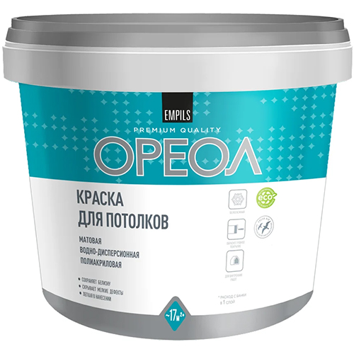 Краска водоэмульсионная для потолков белоснежная "Ореол", 3кг