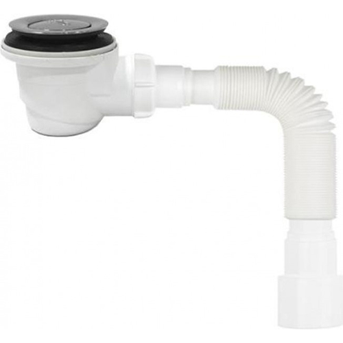 Сифон для душевого поддона с хромированным выпуском клик-клак, сетка 1.1/2*50, гофра 40/50, "Aquant", V465-40-MR