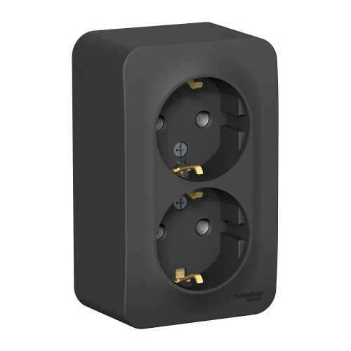 Евророзетка 2-ая 16А, с/з о/п (изол.пластина), BLANKA антрацит