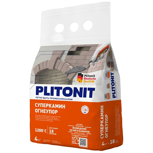 Раствор кладочный термостойкий "Плитонит СуперКамин Огнеупор", 4кг