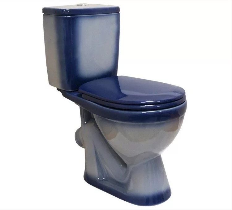 Унитаз-компакт "Лира" синий, косой выпуск, нижняя подводка  с крышкой