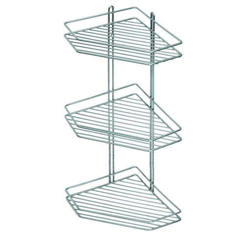 Полка &quot;Zalel&quot; угловая, трапеция, решетка, 3-х ярусная, хром, 4027