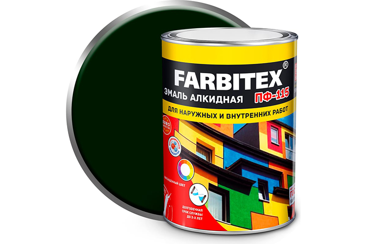 Эмаль алкидная изумрудная ПФ-115 &quot;FARBITEX&quot;, 0,8кг