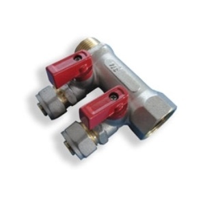 Коллектор с двумя шаровыми кранами, европейский стандарт, 3/4в*16*16*3/4н