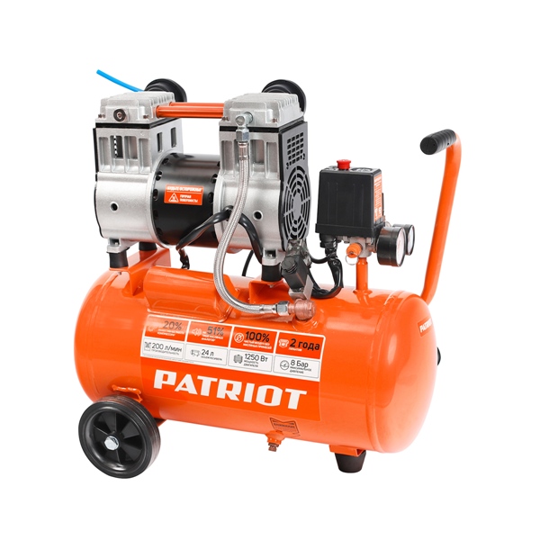 Компрессор безмасляный поршневой WO 24-220 производительность 200л/мин 1250Вт 220В рабочее давление 8 бар  "Patriot"