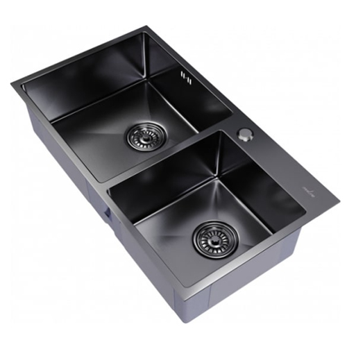 Мойка &quot;Mixline Pro&quot; нержавеющая врезная 720*400*220*1,2мм, двойная, с выпуском 3 1/2, с сифоном, сатин