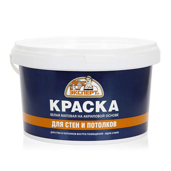 Краска водоэмульсионная для стен и потолков белая матовая "Эксперт" , 3кг