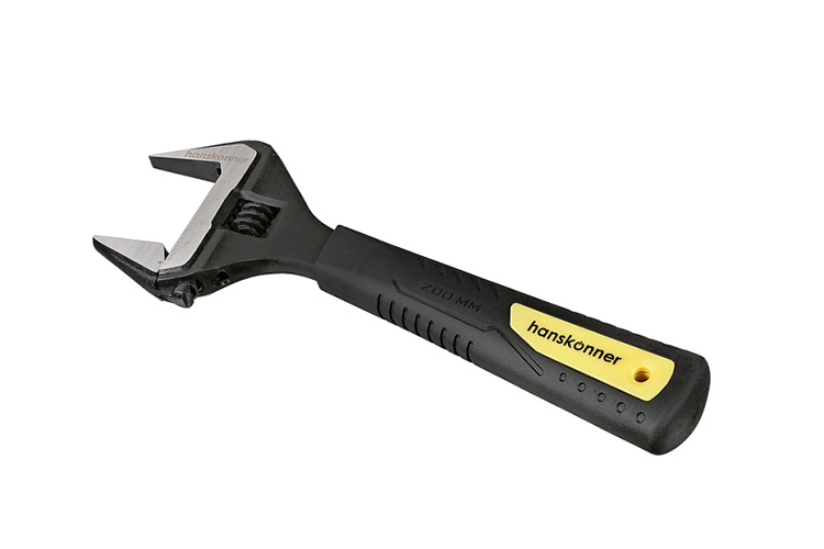 Ключ разводной "Hanskonner", 200мм, усиленные тонкие губки, обрезиненная рукоятка
