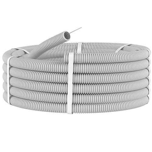 Труба ПВХ гибкая гофр. д.25мм, тяжёлая с протяжкой, 50м, цвет серый