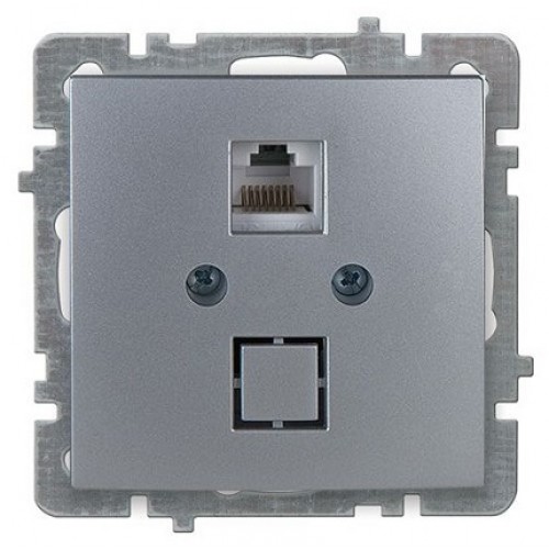 Механизм розетки "NILSON Touran" компьютерной RJ45 CAT5, одинарной, скрытой проводки, Серебро