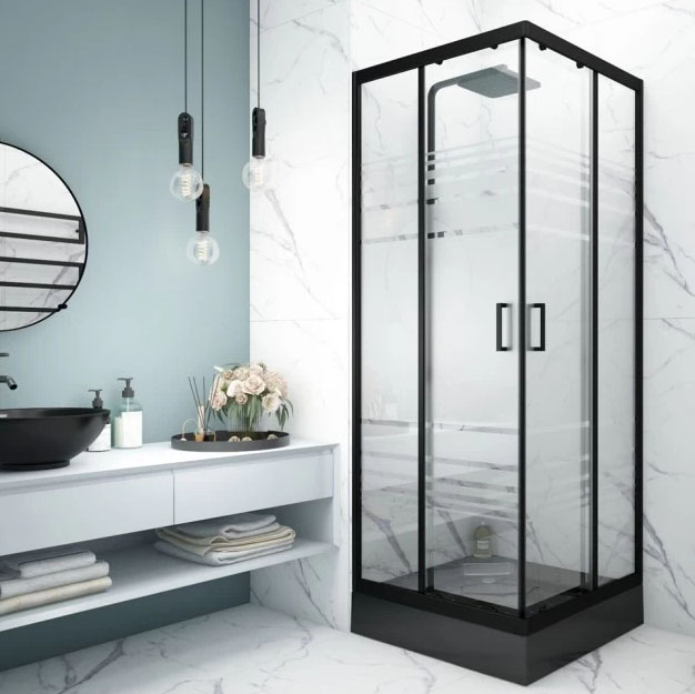 Душевой угол "Universal Black", 800*800 низкий поддон, черный, текстурированные стекла, без сифона