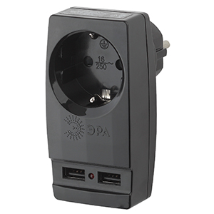 Адаптер сетевой &quot;Polynom&quot; 1гн 220V+2хUSB 2100mA, с заземлением, черный &quot;Эра&quot;
