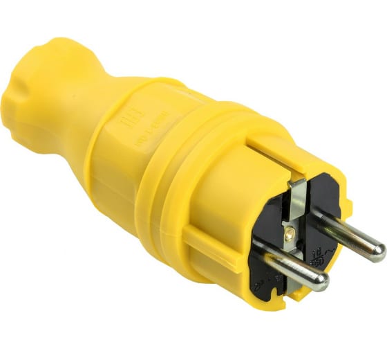 Вилка прямая каучуковая 2P+PE 16А/250В, IP44, жёлтая, Омега "ИЭК"