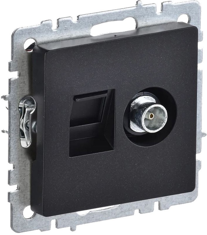 Розетка 2-ая ТВ+RJ45 кат.5E "BRITE" с/п, механизм (без рамки), черн. IEK