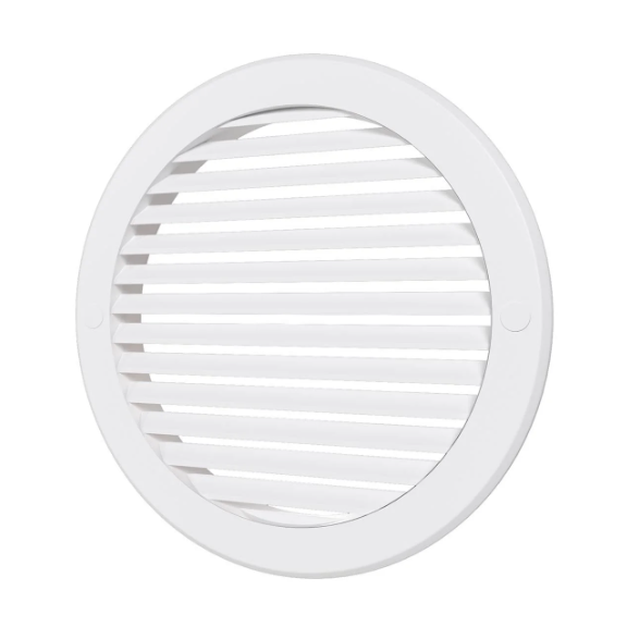 Решетка наружная встраиваемая круглая пластиковая вентиляционная d=200 с фланцем d=160, белая ASA