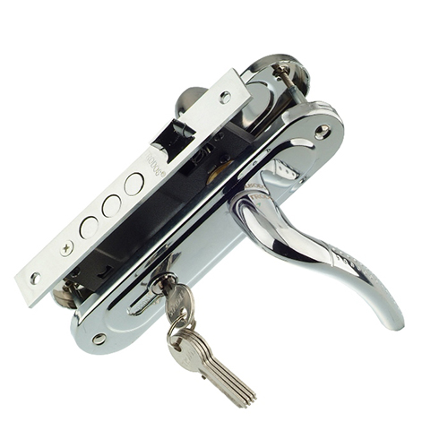 Замок врезной цилиндровый/ручки/цилиндр/5ключей, хром