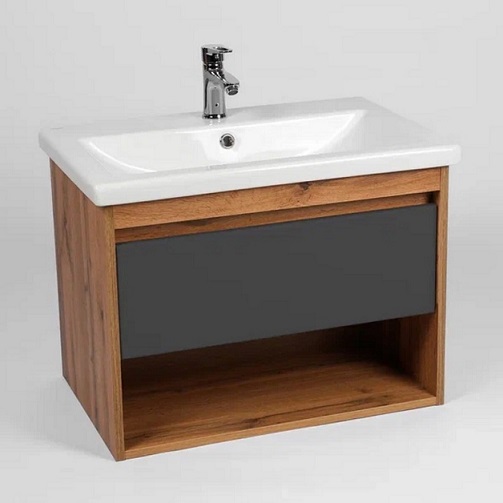 Тумба "Бостон 80", графит, с умывальником "Como 80", подвесная