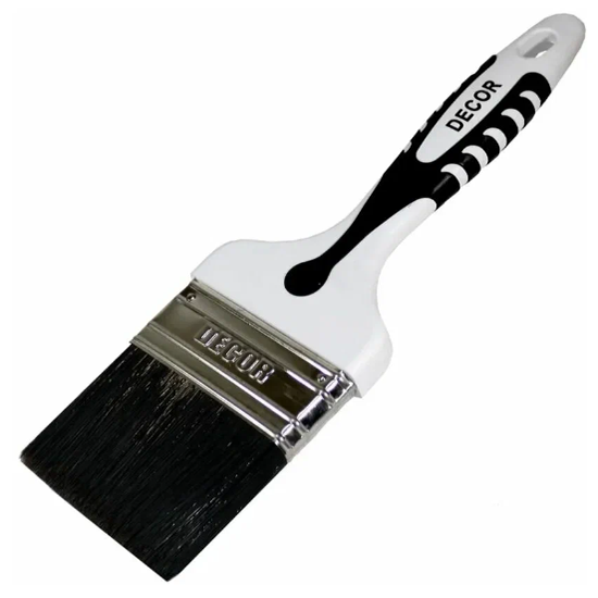 Кисть 75*15мм плоская, темная смешанная искусственная щетина, 2К прорезиненная ручка, Decor Black White
