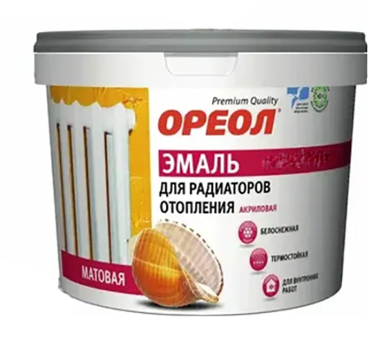 Эмаль акриловая матовая для радиаторов белая "Ореол", 1,1кг