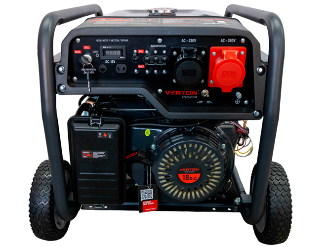 Генератор бензиновый VERTON POWER GG9500ES-3 (8,0/9.0 кВт, 230В/380В, 18л.с., ручной и электрический старт, медь, 12В,бак 22л, счетчик моточасов)