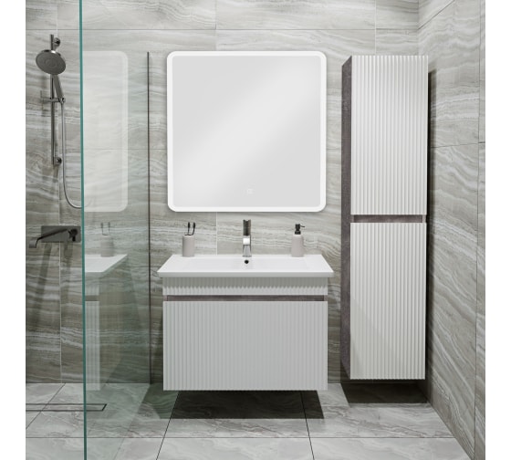 Тумба "Модена 75" железный камень с умывальником Оскар 75, подвесная