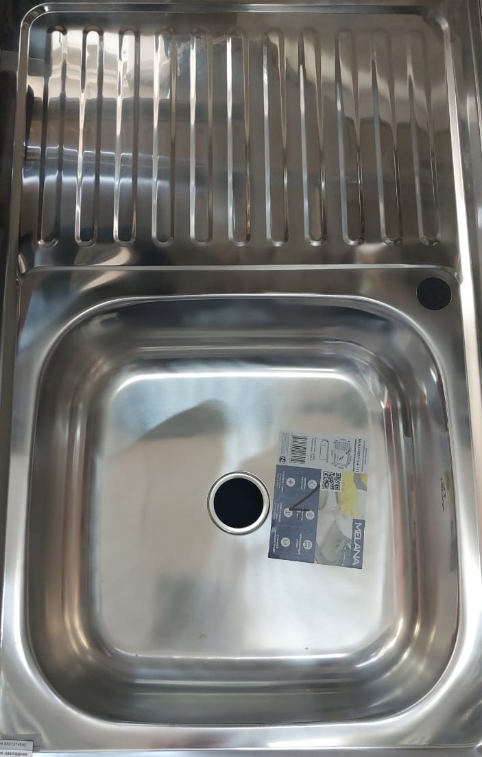 Мойка нержавеющая накладная 800*500*160*0,4мм, "Melana", левое крыло, матовая, с выпуском 1 1/2, без сифона