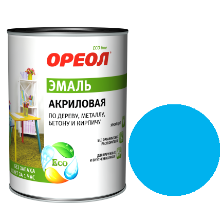 Эмаль акриловая глянцевая голубая "Ореол", 0,9кг