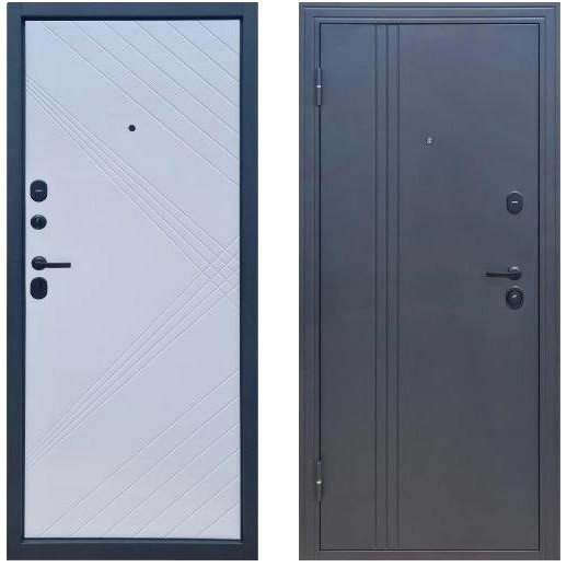 Дверь входная "Экстра Е-80", 860*2050*75мм, левая, металл - "Черный муар", МДФ - "Ясень белый"