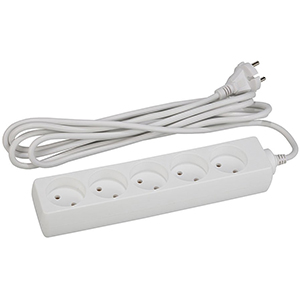 Удлинитель, 5 розеток без заземления, длина 3м, винил "Эра"