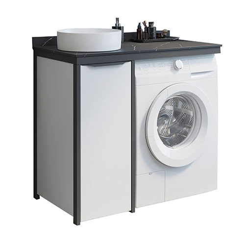Набор мебели &quot;Лозанна 100&quot; белый глянец, со столешницей под мрамор Калакатта Блэк, с умывальником &quot;Comforty 9111&quot;, под стиральную машинку